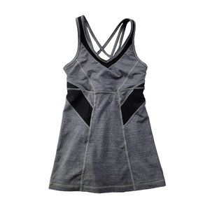 Lululemon Women 4 Gray Black Fitted Athletic Strappy Tank Built-In Bra Gym Yoga